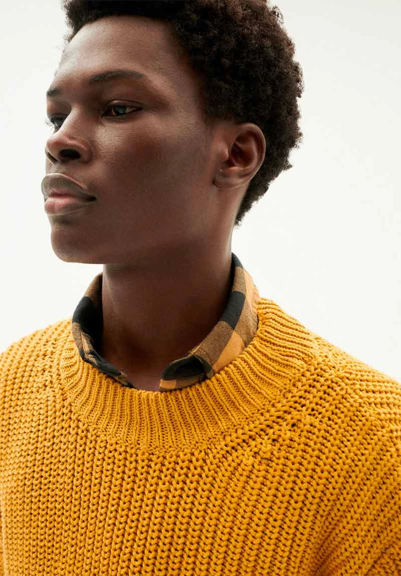 Thinking Mu Pull En Maille Homme JUILO - En Matières Recyclés - Couleur Moutarde 4 Thinking Mu Pull En Maille Homme JUILO - En Matières Recyclés - Couleur Moutarde - Image 2