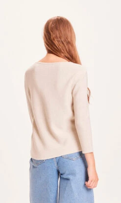 Pull Manches Trois Quart Femme Beige MYRTHE - En Plusieurs Coloris - En Coton Bio GOTS -Clothing Discounts Store pull manches trois quart femme beige myrthe dos