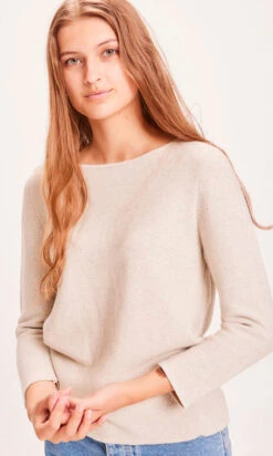 Pull Manches Trois Quart Femme Beige MYRTHE - En Plusieurs Coloris - En Coton Bio GOTS -Clothing Discounts Store pull manches trois quart femme beige myrthe zoom