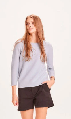 Pull Manches Trois Quart Femme Bleu Ciel MYRTHE - En Coton Bio GOTS