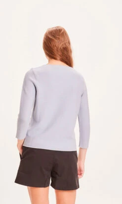 Pull Manches Trois Quart Femme Bleu Ciel MYRTHE - En Coton Bio GOTS -Clothing Discounts Store pull manches trois quart femme bleu ciel myrthe dos