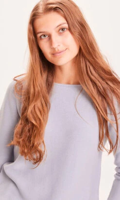 Pull Manches Trois Quart Femme Bleu Ciel MYRTHE - En Coton Bio GOTS -Clothing Discounts Store pull manches trois quart femme bleu ciel myrthe zoom