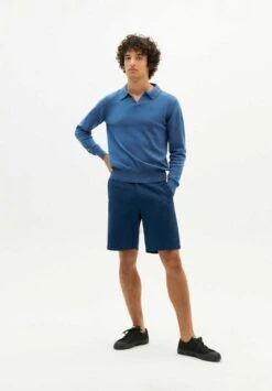 Thinking Mu Polo Manches Longues PHOENIX - En Bleu - Fabriqué Au Portugal -Clothing Discounts Store pull polo homme bleu2