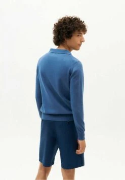 Thinking Mu Polo Manches Longues PHOENIX - En Bleu - Fabriqué Au Portugal -Clothing Discounts Store pull polo homme bleu3