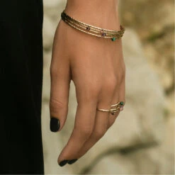 Jonc Fin Femme PAMPILLE - Pierre Naturelle Et Laiton Doré à L'or Fin 24 Carats