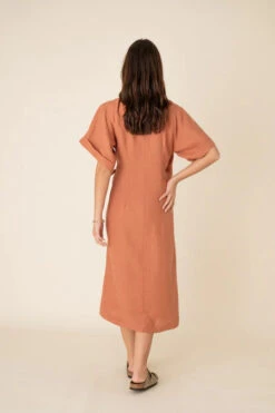 Robe Cache Coeur Longue Femme MIDO - En Terracotta - En Lin -Clothing Discounts Store robe cache coeur longue mido lin dos