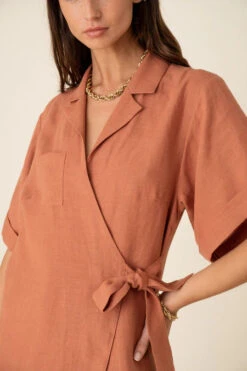 Robe Cache Coeur Longue Femme MIDO - En Terracotta - En Lin -Clothing Discounts Store robe cache coeur longue mido lin zoom