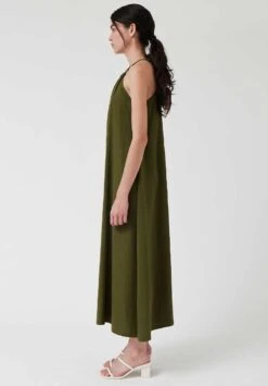 AMT Robe Longue Femme MALDIVAS - En Viscose Ecovero Et Lin -Clothing Discounts Store robe fine bretelle vert longue