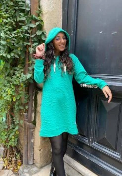Robe Sweat Capuche Oversize NOE- En Plusieurs Coloris - En Tissus Upcyclés -Clothing Discounts Store robe sweat capuche oversize bleu1