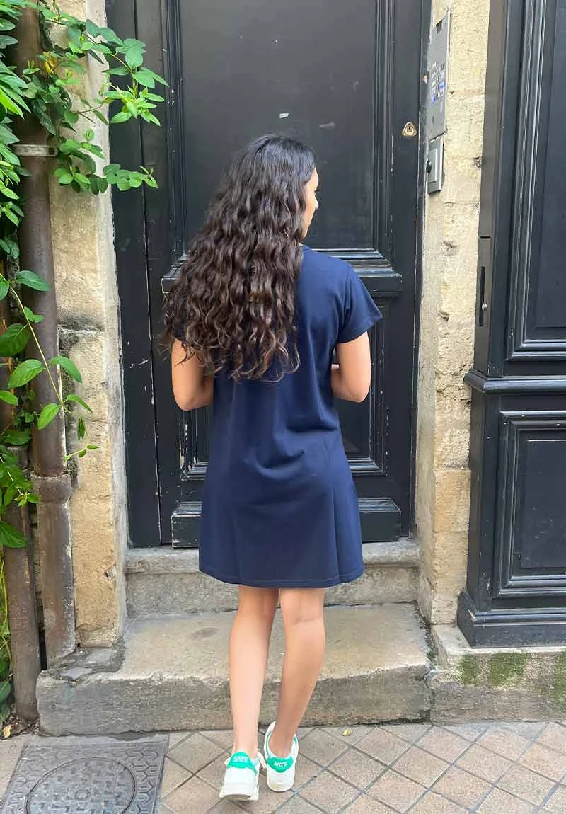 Robe Tennis Courte MARINE - En Coton Upcyclé 4 Robe Tennis Courte MARINE - En Coton Upcyclé - Image 2