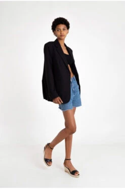 Sandales Compensées Noires Femme ZOE - En Cuir Et Jute Tressé - Fabriquées En Espagne