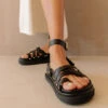 ALOHAS Sandales Cuir Végétal Femme BUCKLE UP - En Noir - En Cuir De Mais -Clothing Discounts Store sandales cuir vegetal buckle up noires face