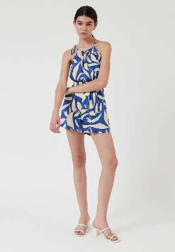 AMT Short Femme LEAVES - En Bleu - Fabriqué En Espagne -Clothing Discounts Store short bleu amt2