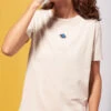 T-shirt Manches Courtes Brodé Femme LUNE - En Beige - En Coton Bio GOTS -Clothing Discounts Store t shirt brode manches courtes lune beige