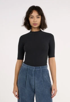 T-shirt Col Cheminée Femme RIB - En Plusieurs Coloris - En Coton Biologique GOTS -Clothing Discounts Store t shirt col cheminee rib noir