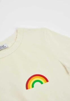 T Shirt Ecru Femme RAINBOW - En Coton Bio -Clothing Discounts Store t shirt ecru rainbow