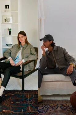 Veste Bombers Mixte KINSALE - En Gris Avec Des Carreaux - En Coton Bio Et Lin