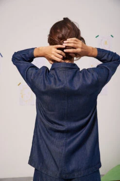 Veste Lyocell Femme SOUS BOIS - En Couleur Denim -Clothing Discounts Store veste lyocell sous bois bleu dos